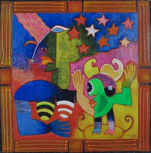 Clemens Briels - Zeefdruk en collage, Algunas gente... - Ingelijst (Groot) kopen? Bied vanaf 80!