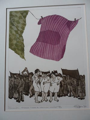 Helen van der Deen - Kleuren zeefdruk. Titel, "laat de was maar waaien". kopen? Bied vanaf 20!