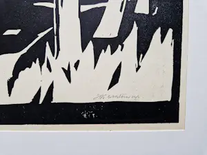 H.K. Winterwerp - interessante jaren 30 Groniger Ploeg houtsnede "Paterswolde" gesigneerd kopen? Bied vanaf 38!
