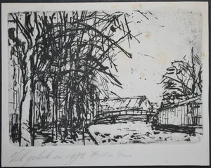 Fred Bervoets - ets - landschap - met opdracht, 1971, unica kopen? Bied vanaf 40!
