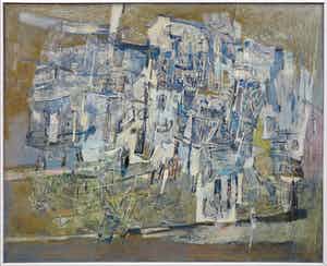 Niet of onleesbaar gesigneerd - Olieverf op doek, Abstracte compositie - Ingelijst (Groot) verkocht voor € 1!