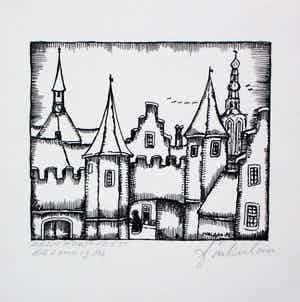Toon Tieland - Litho - zalig kerstfeest gezond 1983 verkocht voor € 50!