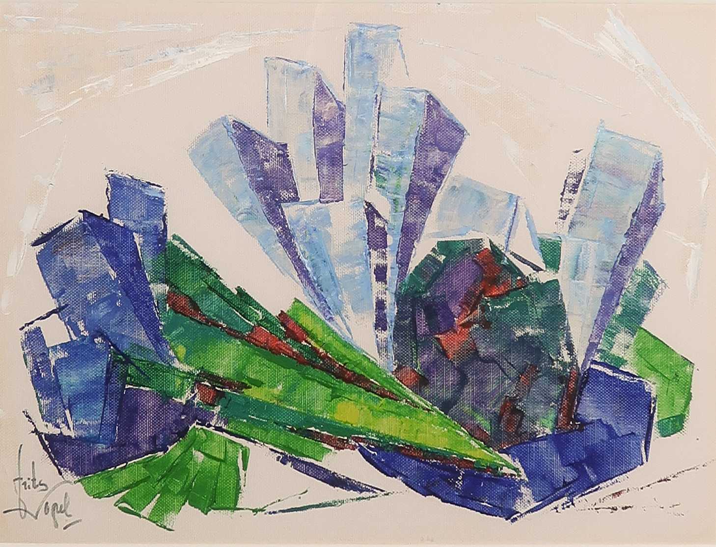 Frits Vogel - Olieverf op canvaspapier, Kleurenspel - Ingelijst kopen? Bied vanaf 35!