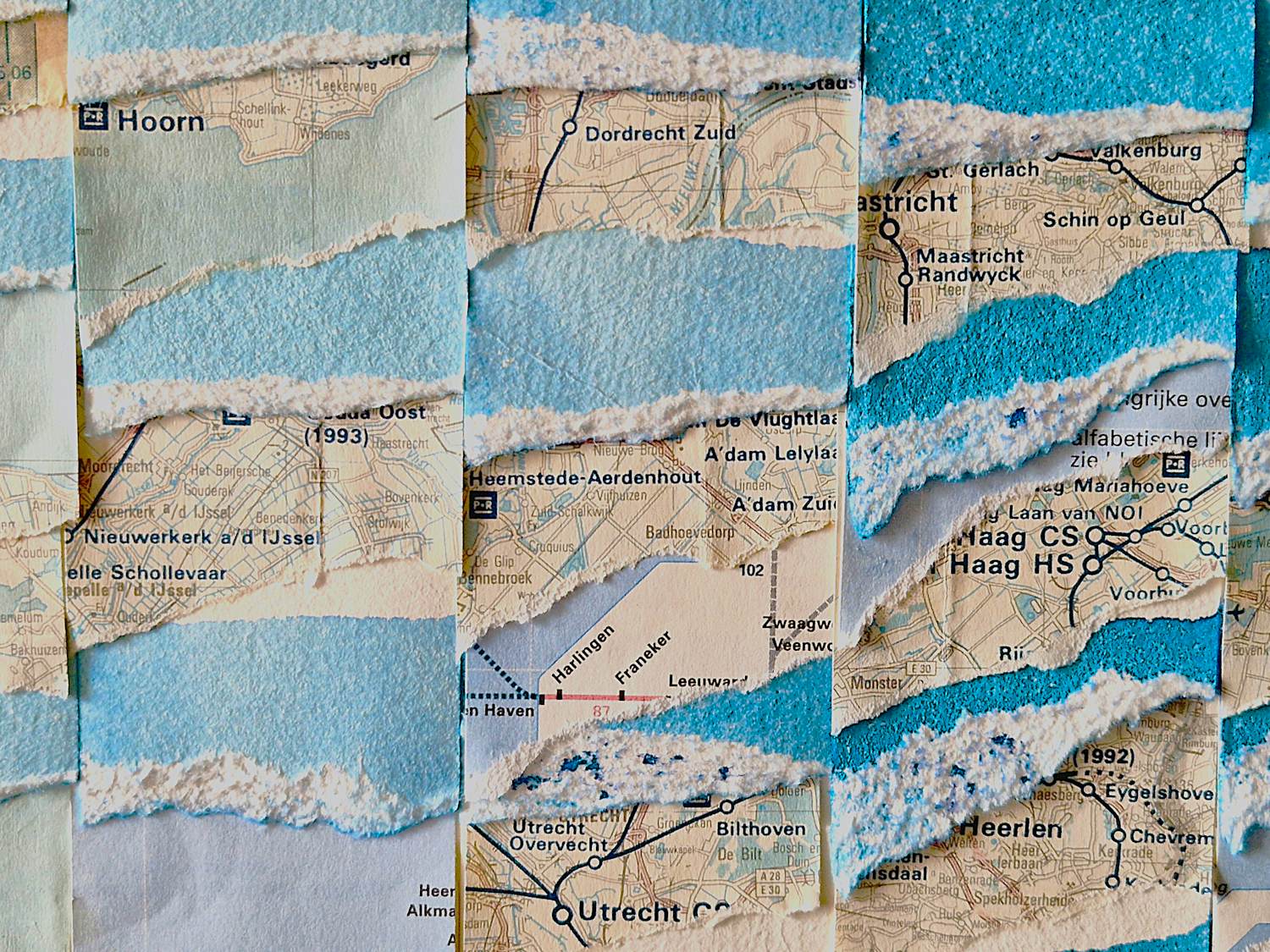 Stef Kreymborg - Unieke & grote - papier (treintabel) collage - "Sporen" - potloodgesigneerd verkocht voor € 64!