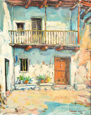 Juan Soler - Olieverfschilderij - Binnenplaats te Frankrijk kopen? Bied vanaf 100!