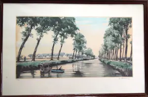 Roger Hebbelinck - 3 etsen : schaapsherder; landelijk tafereel; boten in haven kopen? Bied vanaf 145!