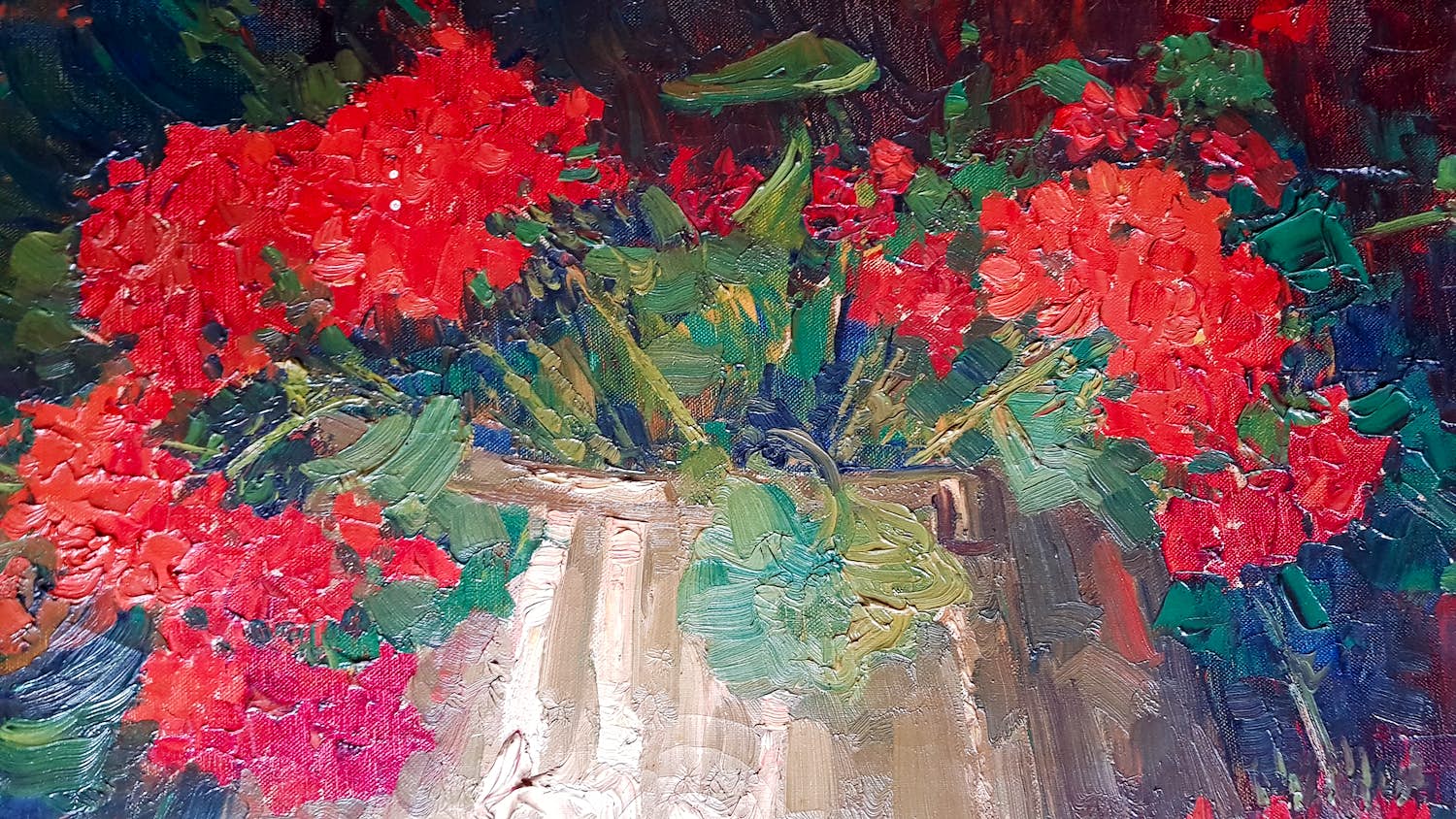 Guillaume Eberhard - olie op doek - "rode bloemen" - gesigneerd r.o. verkocht voor € 295!