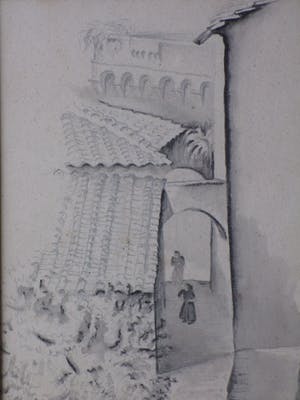 Lode Sengers - San Gimignano straatbeeld - Tekening kopen? Bied vanaf 150!