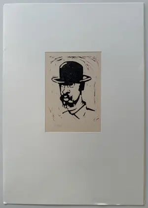 Hubert P. Sluis - handgesigneerde linosnede | 'Zelfportret' kopen? Bied vanaf 10!