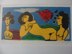 Corneille - Litho. Femmes et Oiseau - 1991 - 73/200 - Ingelijst kopen? Bied vanaf 225!