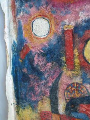 Niet of onleesbaar gesigneerd - Acrylverf en vezels op doek , “Cirkels en Blokken” kopen? Bied vanaf 1!