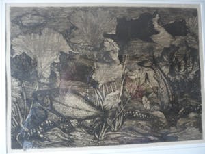 Jan Schonk - Ets, Titel,"Vissen in aquarium". grote ets. kopen? Bied vanaf 45!