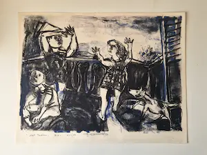 Niet of onleesbaar gesigneerd - Grote in 1969 gemaakte E.A. Litho "het Balkon" potloodgesigneerd kopen? Bied vanaf 1!