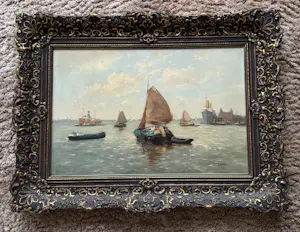 J. van Delden - Havengezicht met zeilschepen en stoomboot kaufen? Bieten Sie von 350!