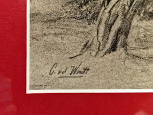 Chris van der Windt - Mooie Houtskool/Pastel - Boerenschuur bij Oegstgeest - exclusief gelijst kopen? Bied vanaf 53!