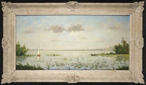 Niet of onleesbaar gesigneerd - Olieverf op doek, Gezicht op een plas - Ingelijst kopen? Bied vanaf 1!