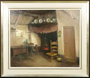 Arie Zwart - Olieverf op doek, Oud-Brabants binnenhuis - Ingelijst verkauft für € 150!