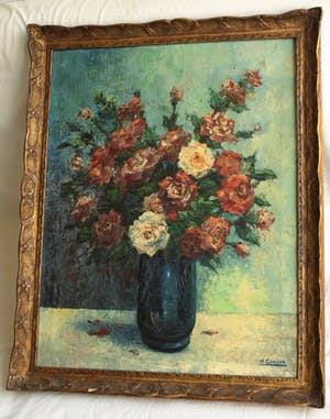 H. Gooyer - Olieverf op doek - 85 x 68 cm , Rozen in een vaas – ingelijst kopen? Bied vanaf 75!