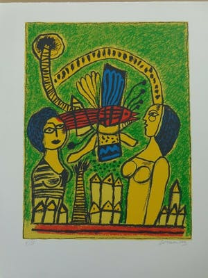 Corneille - TWEE GELE VROUWEN / KLEURLITHO / 54x42cm / SIG kopen? Bied vanaf 85!