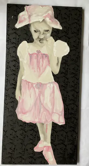 Niet of onleesbaar gesigneerd - kind tegen zwarte achtergrond - gemengde techniek op doek - gesigneerd kopen? Bied vanaf 1!