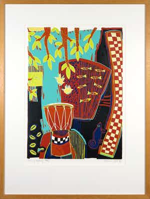 Diana van Hal - Linosnede, Story-telling - Ingelijst verkocht voor € 20!