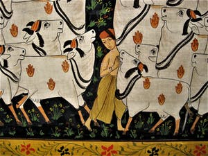 Niet of onleesbaar gesigneerd - INDIA omstreeks 1960 - GROOT Tempera "offer Ceremonie" schilderij kopen? Bied vanaf 10!