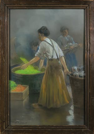 Herman Heijenbrock - Pastelkrijt, Werkende vrouwen - Ingelijst kopen? Bied vanaf 400!