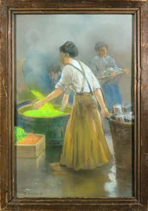 Herman Heijenbrock - Pastelkrijt, Werkende vrouwen - Ingelijst verkocht voor € 400!