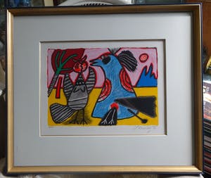 Corneille - Recontre- blauwe vogel in gesprek met grijze vogel- zeefdruk- kleurenlitho kopen? Bied vanaf 150!