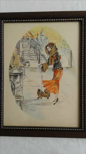 AcheterNiet of onleesbaar gesigneerd - Mondaine vrouw met hondje? Enchérissez de 1!