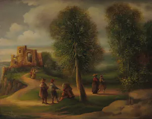 Niet of onleesbaar gesigneerd - Olieverf op paneel, Landschap kopen? Bied vanaf 1!