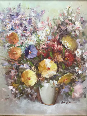 Eddy Samson - Uitbundig Bouquet in witte vaas. kopen? Bied vanaf 1!