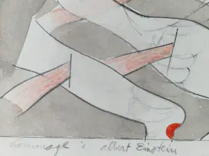 Hannes Postma - grote in 1966 gemaakte pastel/aquarel/potlood "hommage a albert Einstein" kopen? Bied vanaf 76!