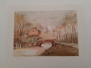 AcheterAllain Renoux - Litho, titel "Bruggetje langs de rivier".? Enchérissez de 35!