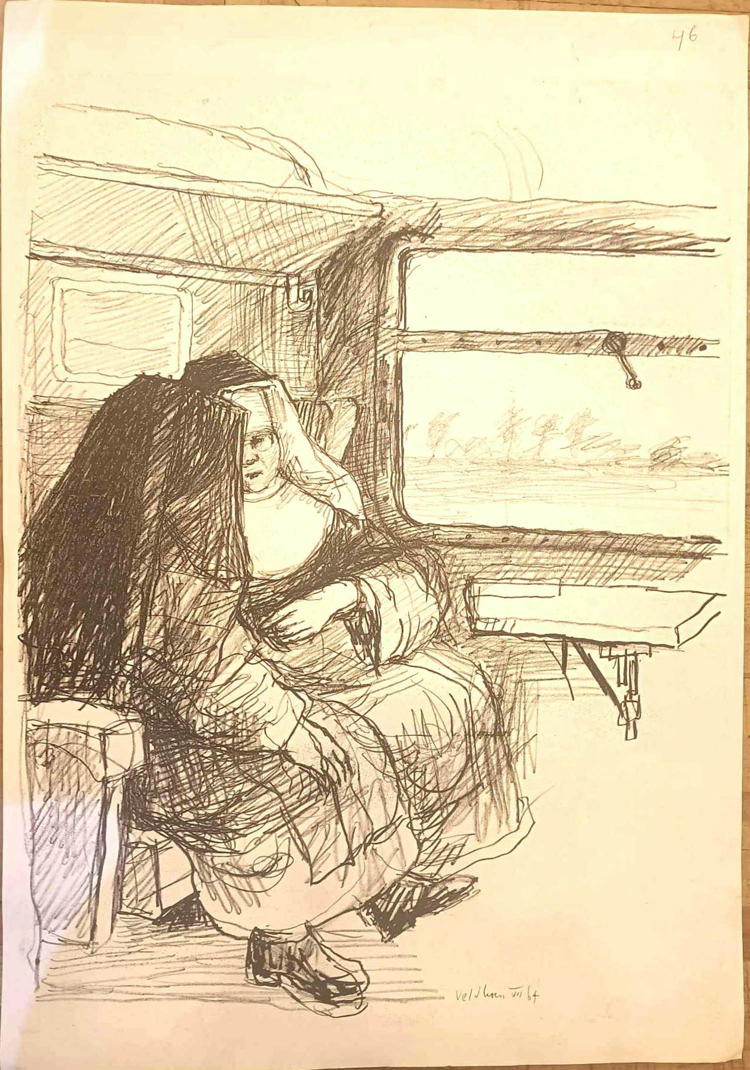 Aat Veldhoen - Twee Nonnen in Trein rotaprint verkocht voor € 25!