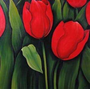 Gabriela Stroe - Olieverf op doek, Rode tulpen (Groot) kopen? Bied vanaf 60!