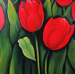 Gabriela Stroe - Olieverf op doek, Rode tulpen (Groot) verkocht voor € 60!