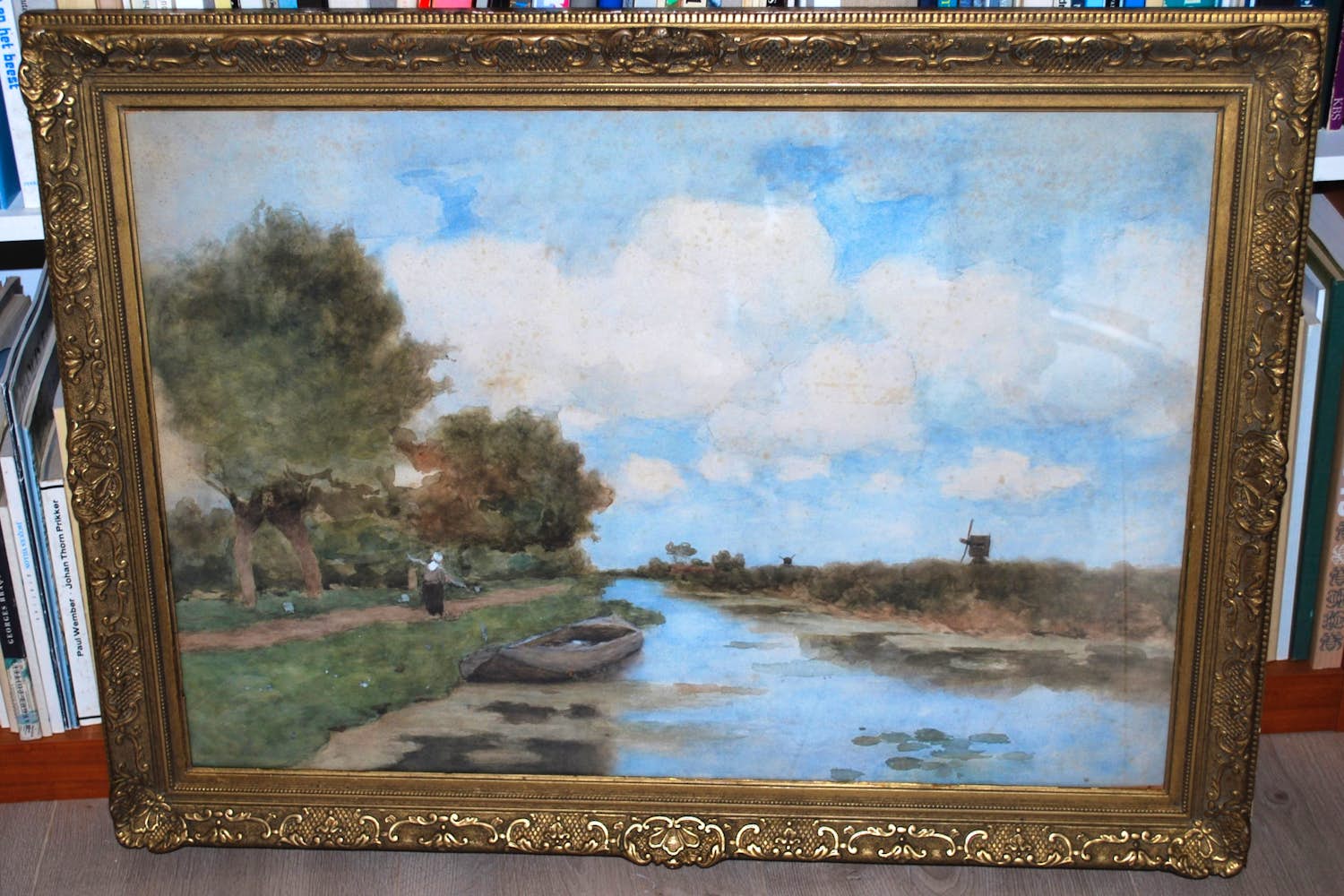 Jan Hendrik Weissenbruch - [toegeschreven] - Hollands landschap - grote aquarel verkocht voor € 150!