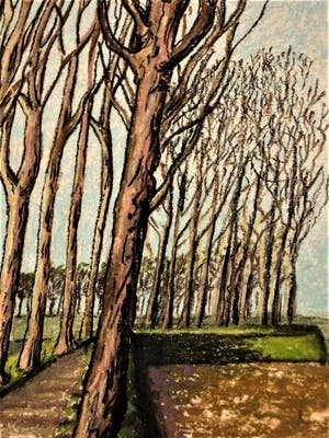 Erna van Mondfrans - Magnifiek pointillistisch Pastel "Zeeuws Vlaanderen oude Binnendijk " kopen? Bied vanaf 10!