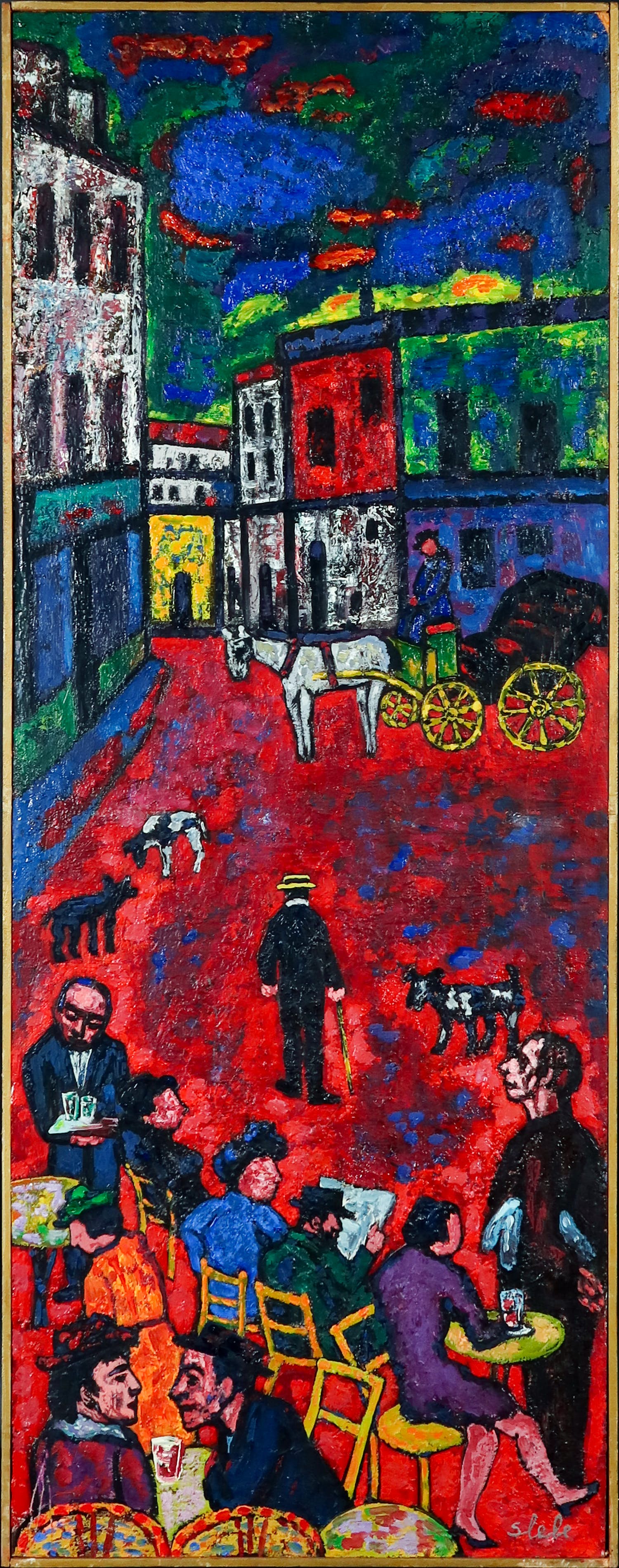 Ferry Slebe - Olieverf op board, Terrasje - Ingelijst verkocht voor € 400!