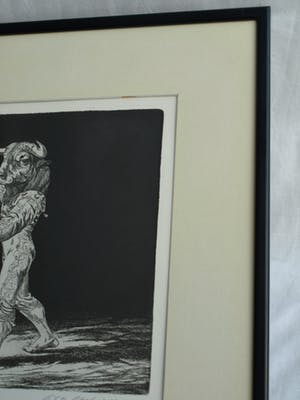 Dick Stolwijk - Ets, “Minotaurus met Roos” – gesigneerd & ingelijst – oplage 25 ex. kopen? Bied vanaf 50!