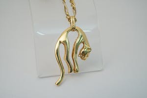 2520- 18 Krt - gouden figaro collier - grote panterhanger - handboei-sluiting!! kopen? Bied vanaf 1730!