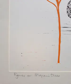 Walter Whall Battiss - Figures on Mopani trees, houtsnede kopen? Bied vanaf 150!