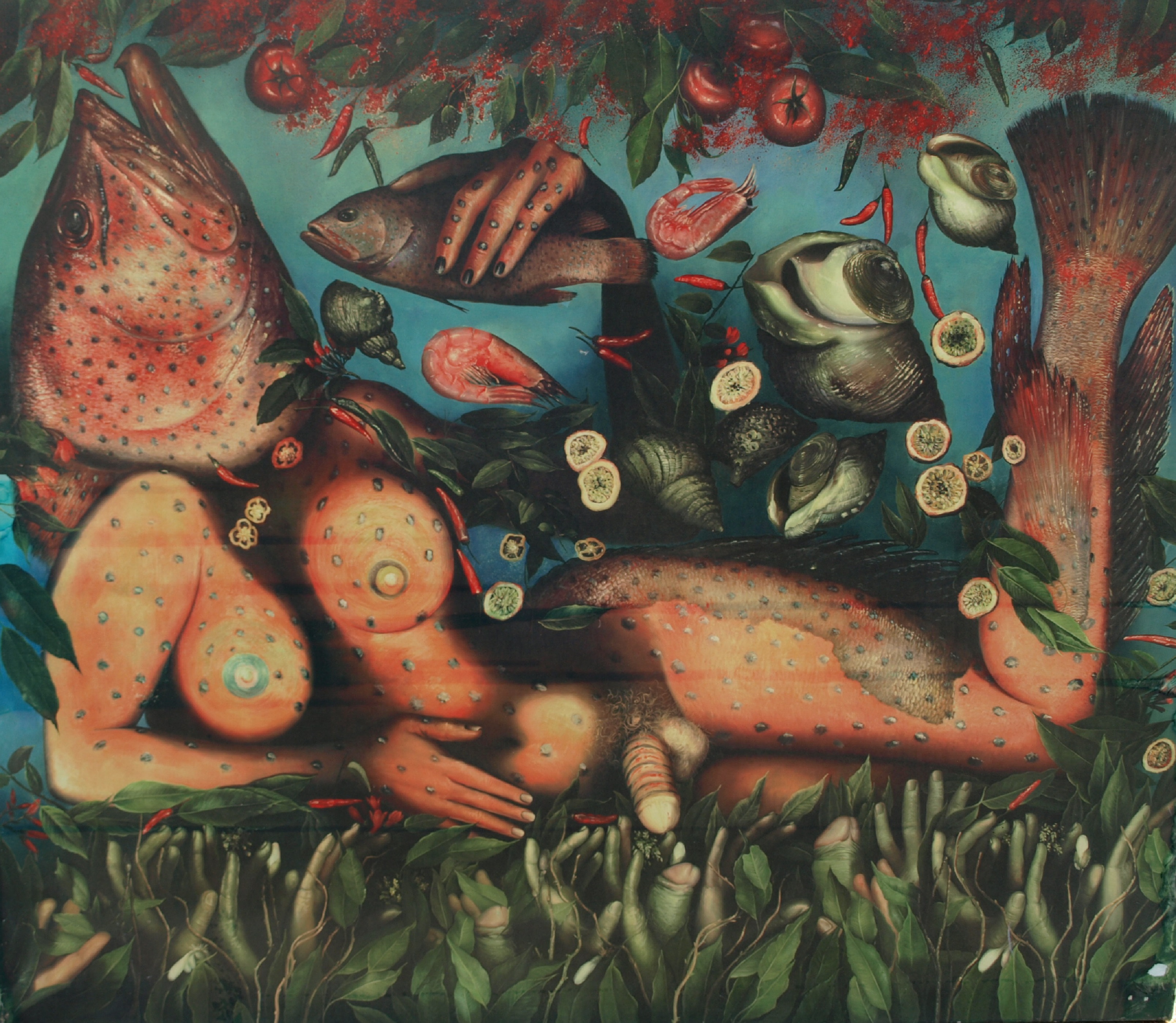 Niet of onleesbaar gesigneerd - Zeemeerman – Vissen - GROOT – 125 x 146 cm – giclee op spieraam kopen? Bied vanaf 1!