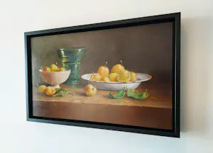 Hans Habraken - Bord en kom met gele pruimen en roemer kopen? Bied vanaf 359!