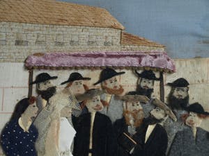 Curiosa - Textielkunst , Joodse bruiloft – gesigneerd en ingelijst kopen? Bied vanaf 1!