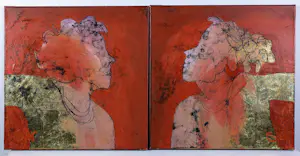 Sjer Jacobs - Tweeluik, Olieverf op doek, Man en vrouw kopen? Bied vanaf 200!