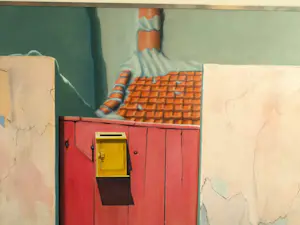 Kees Gerritse - Olieverf op doek , ingelijst , Roze deur – 129 x 129 cm. - 1989 kopen? Bied vanaf 400!