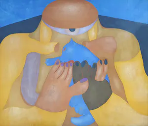 Leo Dooper - Pastel: 'Figuur met kat' - Zeer Groot kopen? Bied vanaf 1!