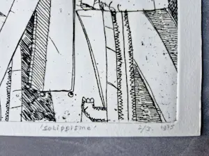 Jacques van Alphen - in 1975 in zeer kleine oplage (2/3) gemaakte monochrome Ets "Solipsisme" kopen? Bied vanaf 29!